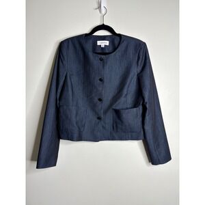 Calvin Klein Blazer Cropped Jacket Career Office Button Front‎ Navy Blue Size 14